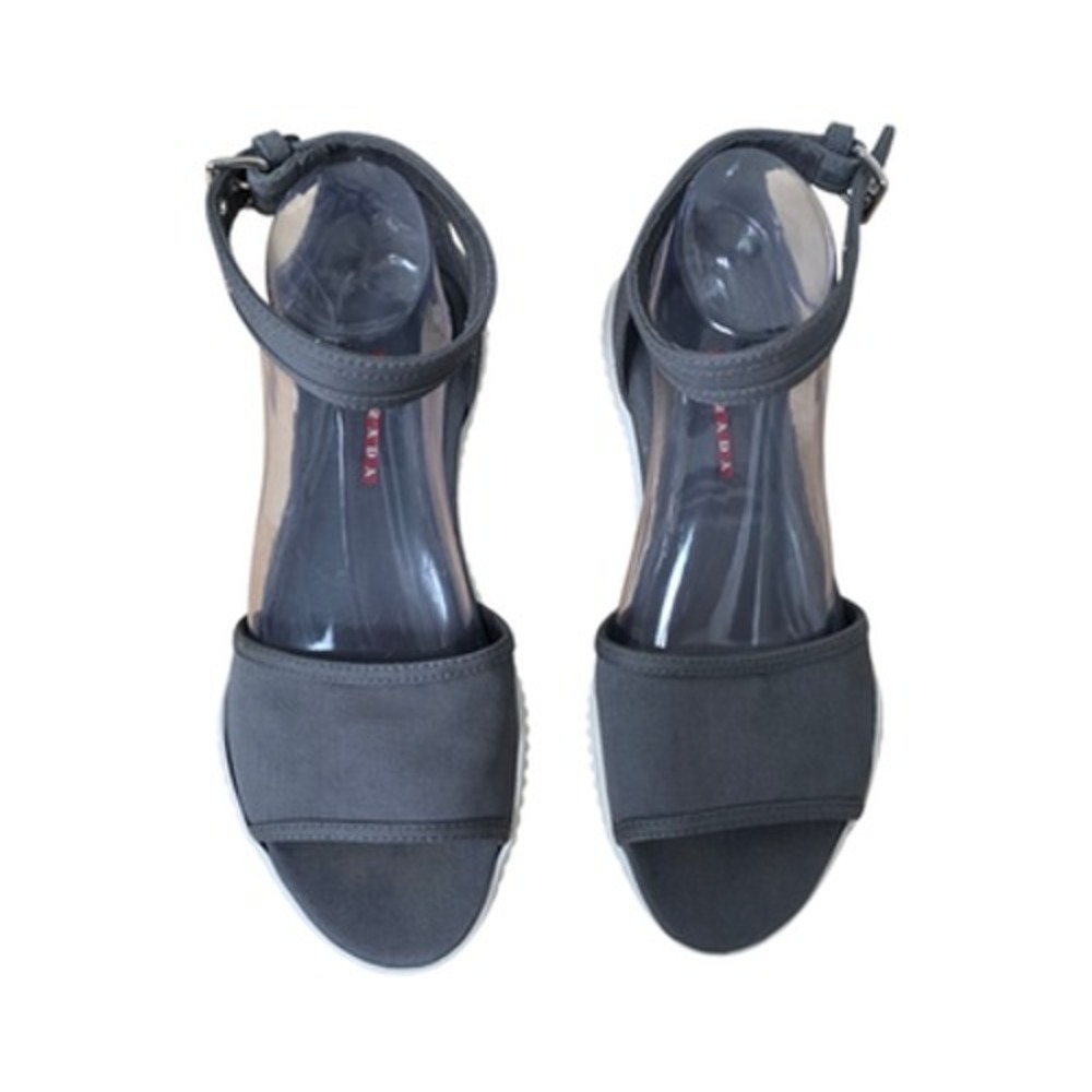 Prada Sandals Womens Size 40 US 10 Gray Ankle‎ Strap Flat Rubber Sole 3X5861 - Picture 2 of 12